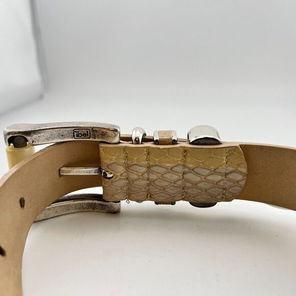Vtg STREETS AHEAD LA Women\'s S Beige Leather Snake Embossed BELT Silver Buckle